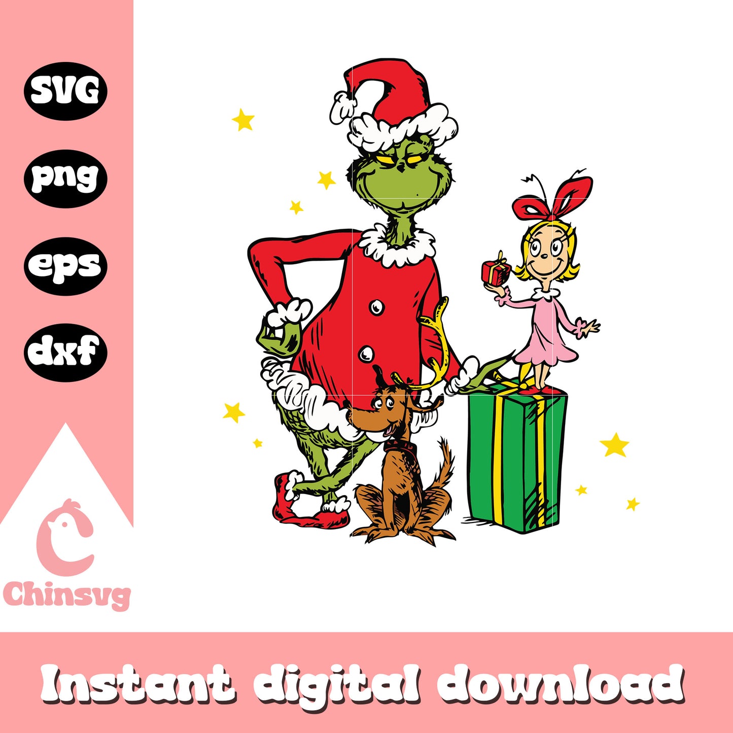 Grinch cindy lou with presents christmas svg, cindy lou and grinch svg