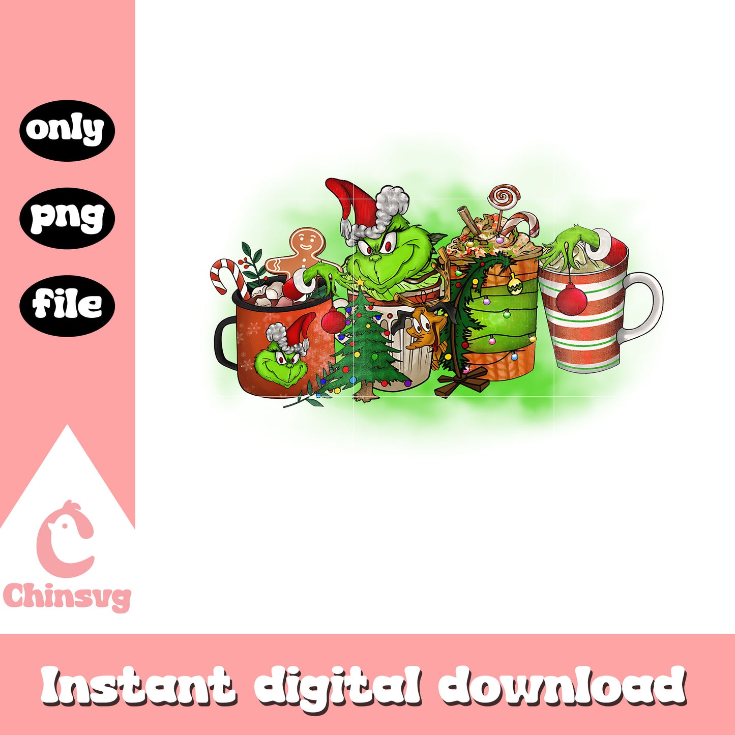 Grinch coffee cup christmas design png, grinch coffee png