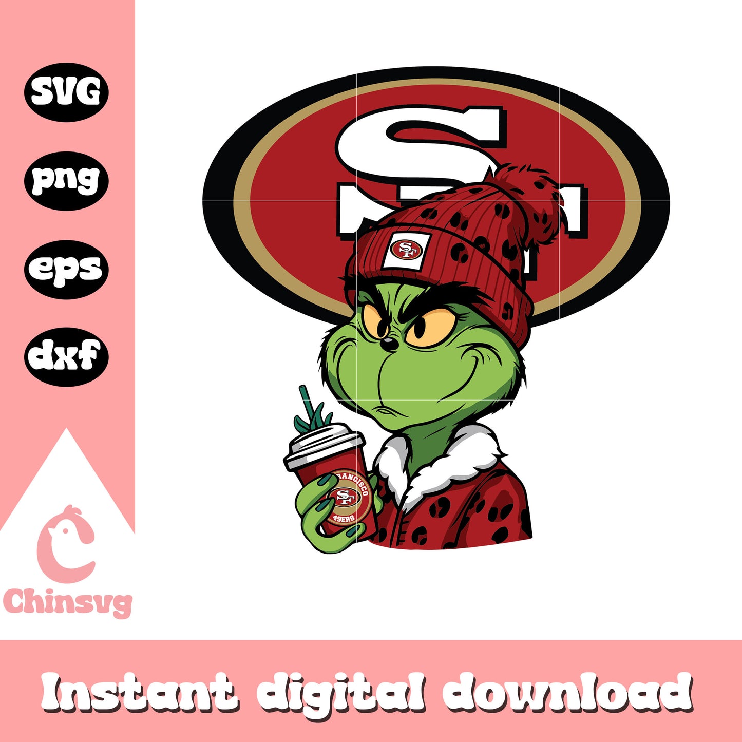 Grinch coffee with 49ers logo svg, merry christmas 49ers svg