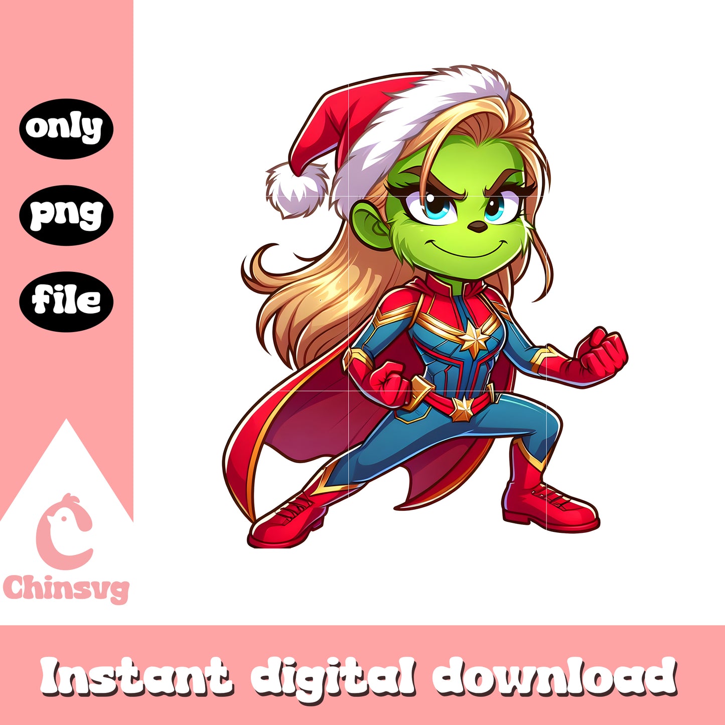 Grinch cosplay captain marvel christmas png, captain christmas png