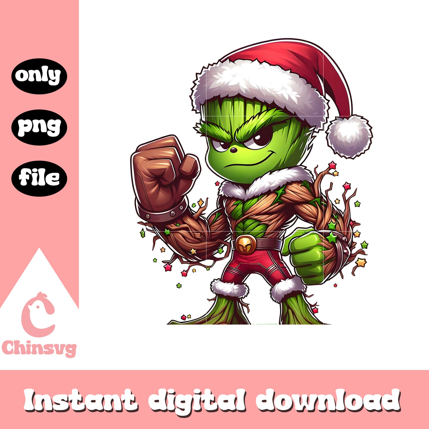 Grinch cosplay groot christmas png, christmas avengers png