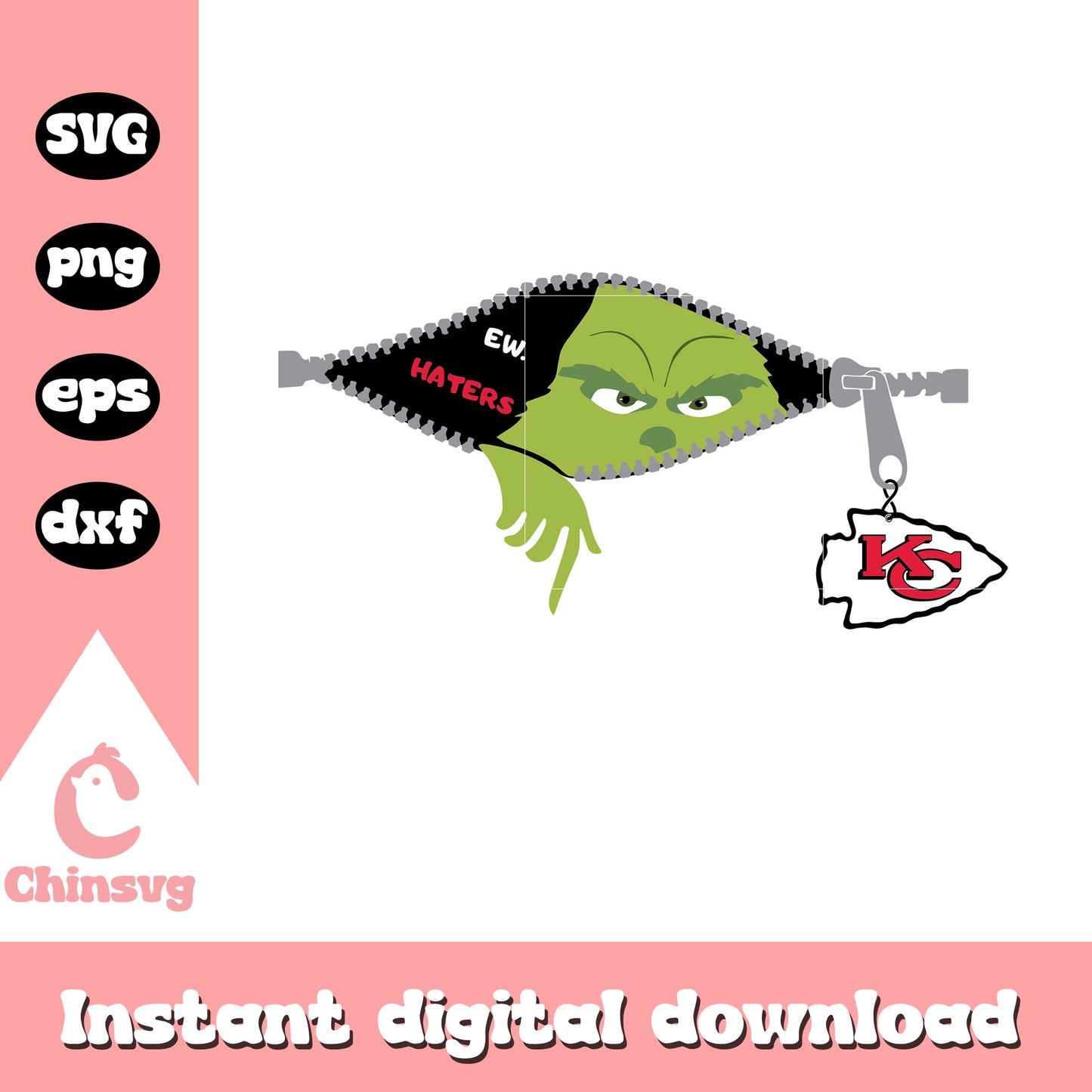 Grinch ew haters kansas city chiefs christmas svg, chiefs svg