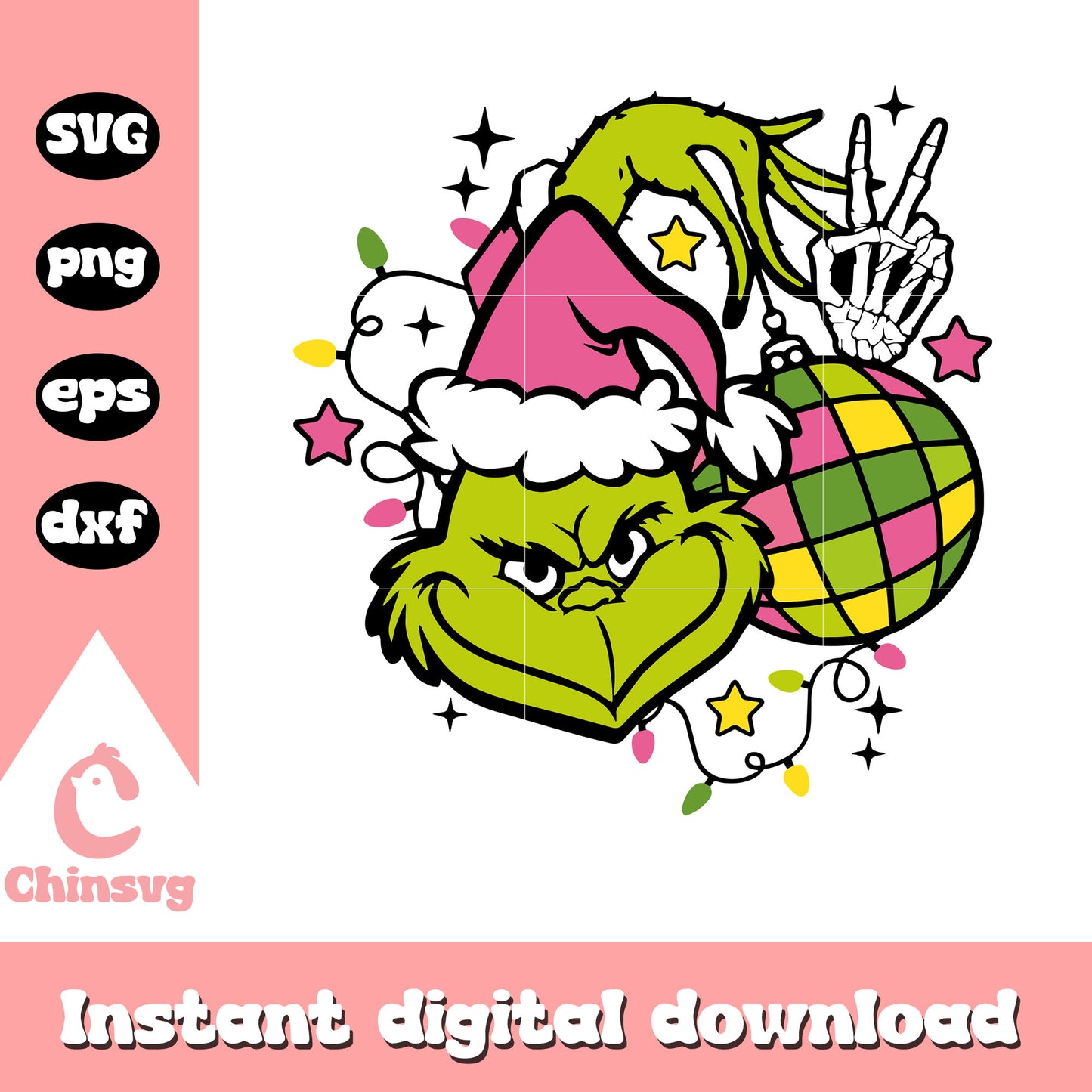 Grinch face with hand holding ornament pink svg, the grinch hands svg