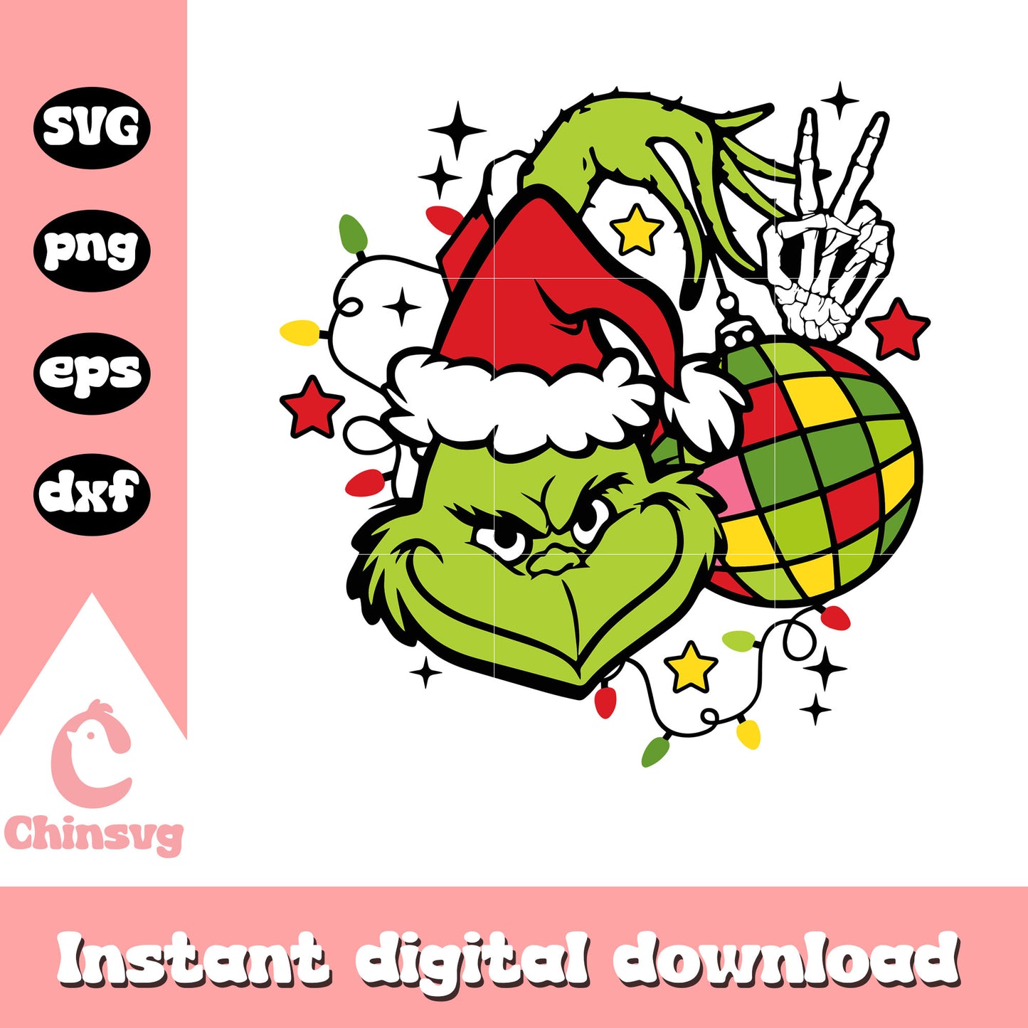 Grinch face with hand holding ornament svg, grinch hand svg