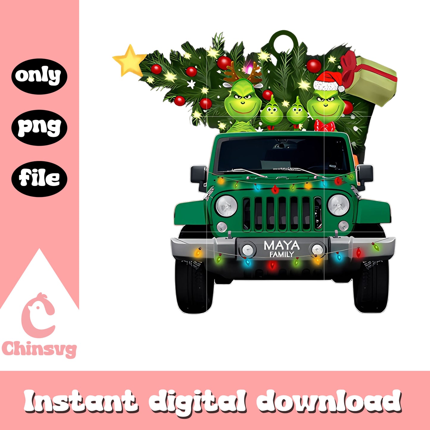 Grinch family car christmas design png, grinch family png