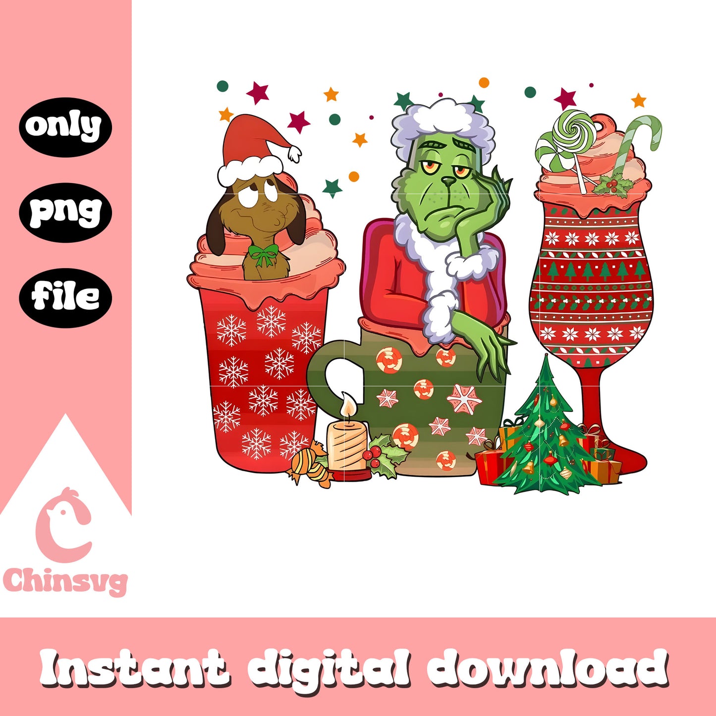 Grinch friends cup christmas design png, grinch coffee cup png