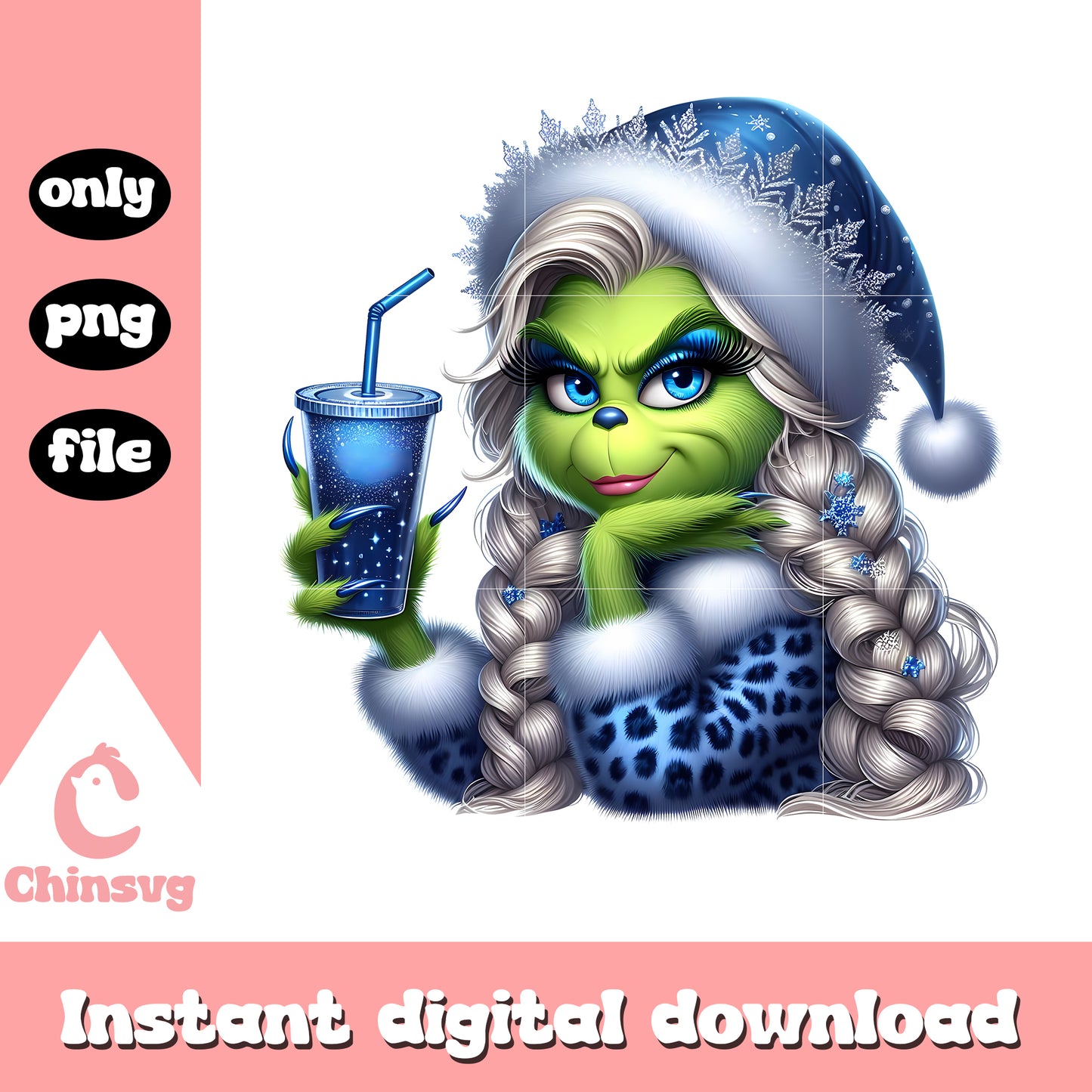 Grinch girl blue christmas design png, christmas grinch png