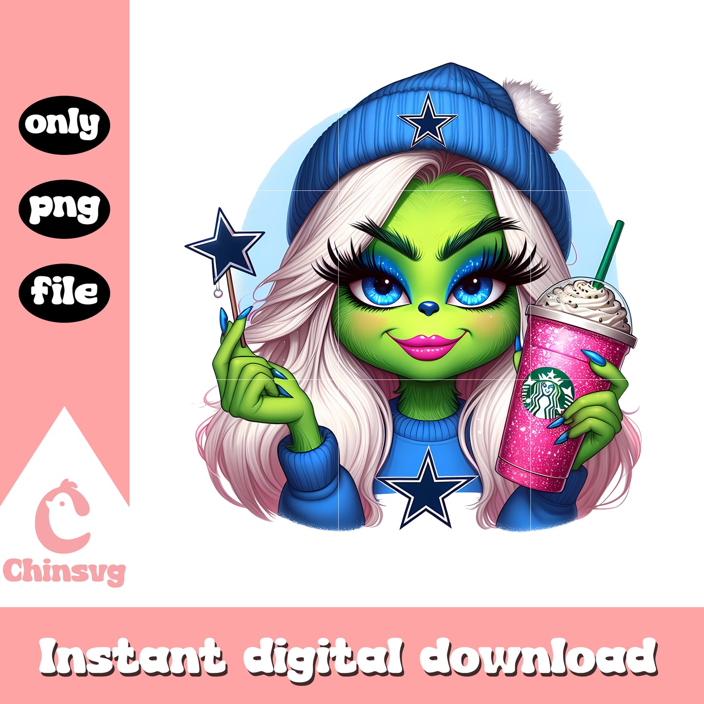Grinch girl dallas cowboys starbucks png, starbucks grinch png