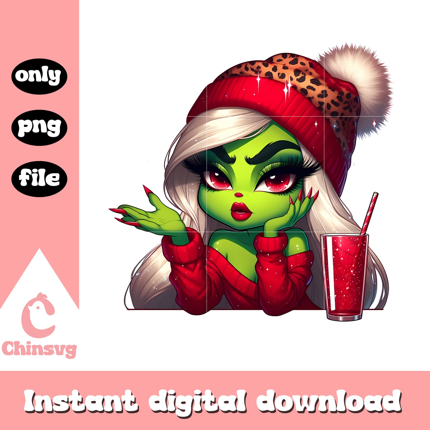 Grinch girl red drinking png, merry christmas grinch clipart
