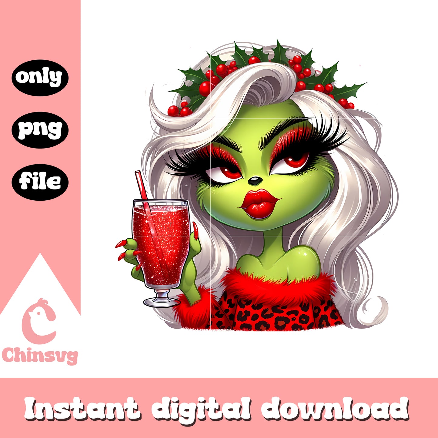 Grinch girl red leopard design png, christmas grinch png