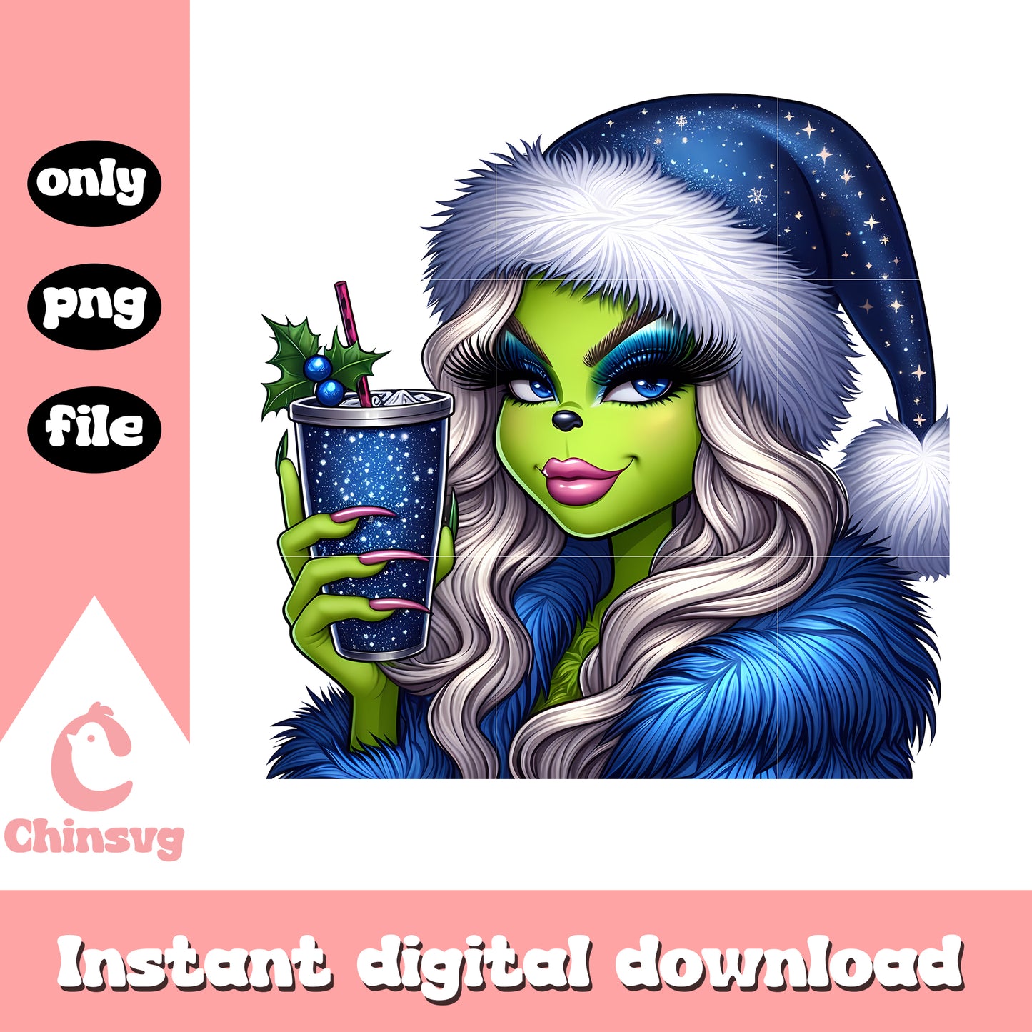 Grinch girl santa blue christmas png, grinch santa hat png