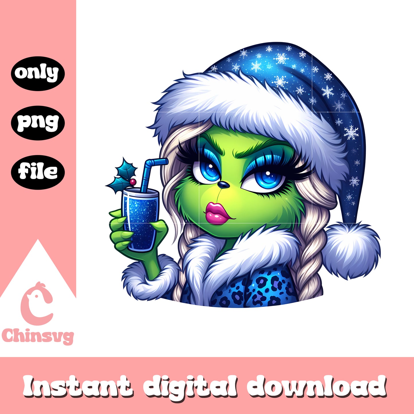 Grinch girl santa hat blue png, girl grinch png, grinch christmas png