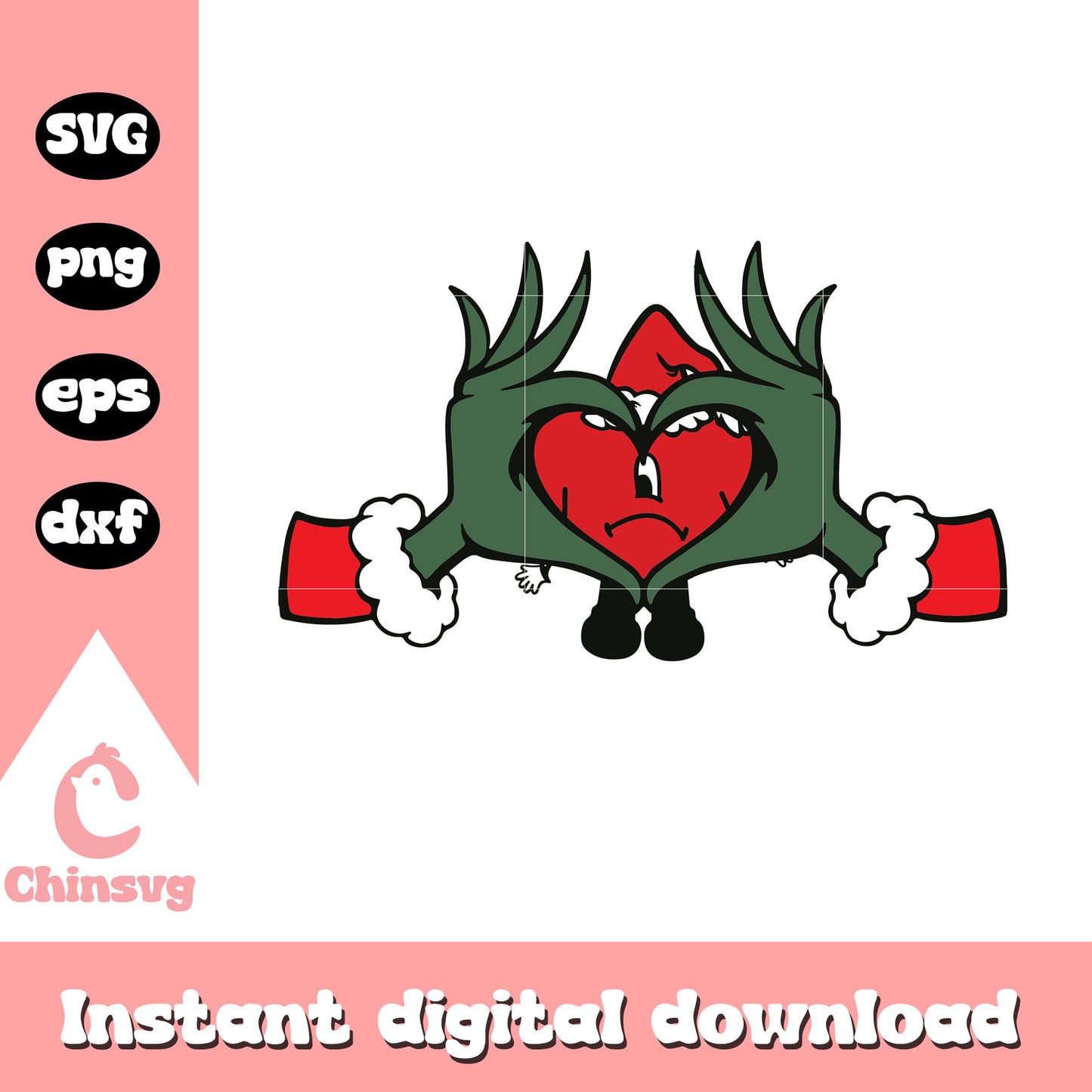 Grinch hand bad bunny heart svg, grinch heart hand svg
