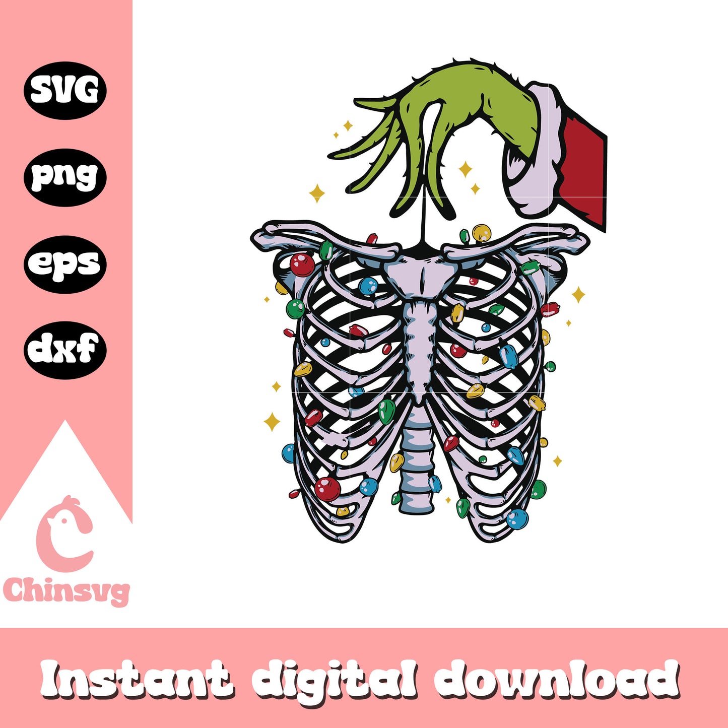 Grinch hand holding skeleton christmas svg, cartoon grinch hand svg