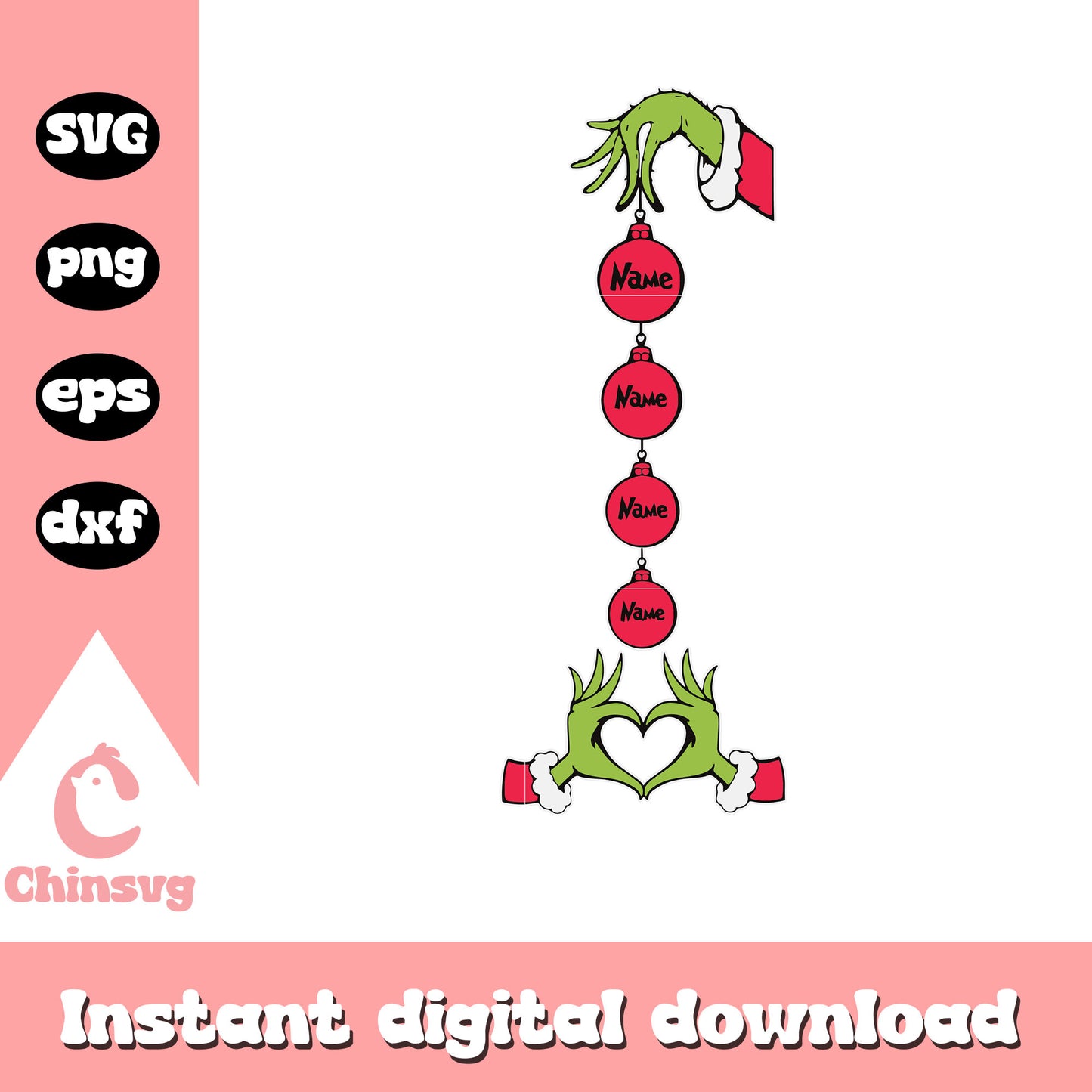 Grinch hand ornament christmas svg, grinch hands heart svg