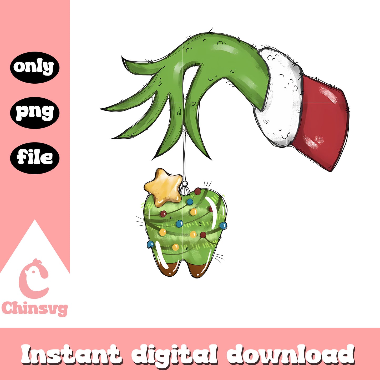 Grinch hands holding lights tooth design png, grinch hands png