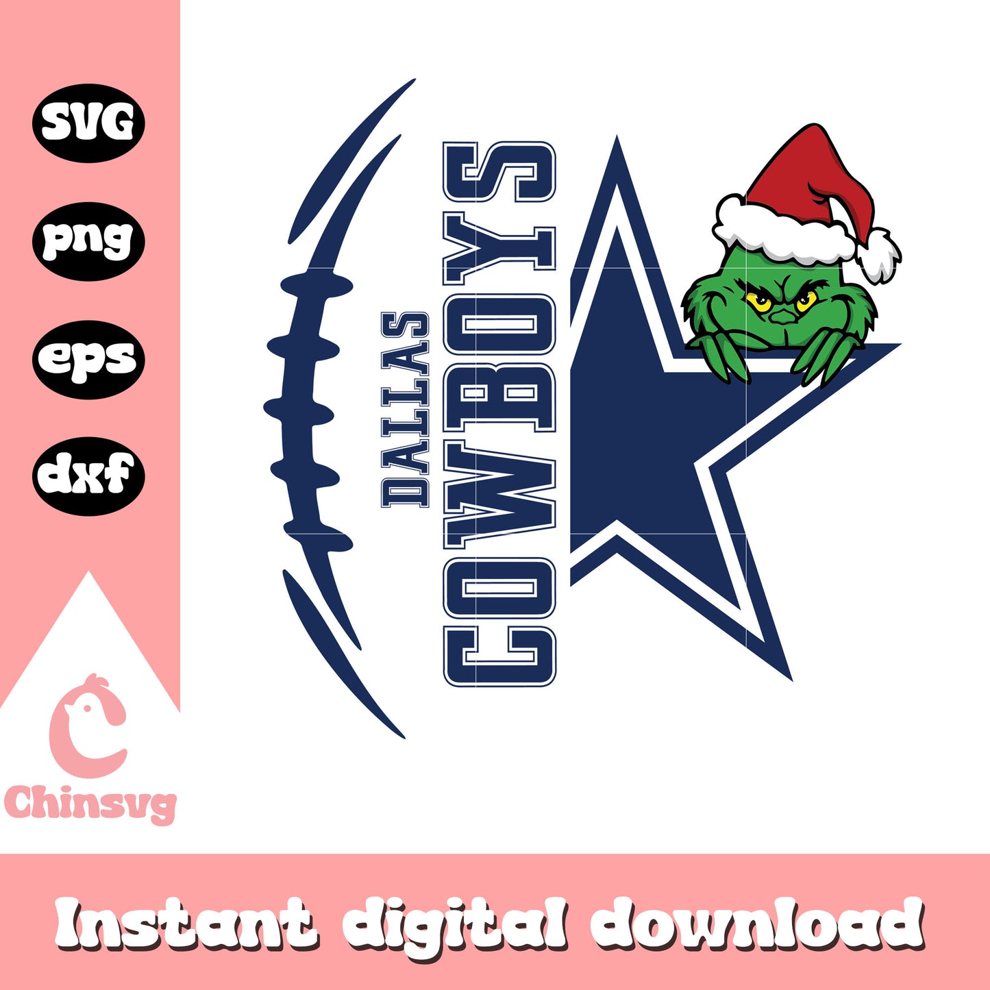 Grinch hiding behind dallas cowboys logo design svg, dallas cowboys christmas svg