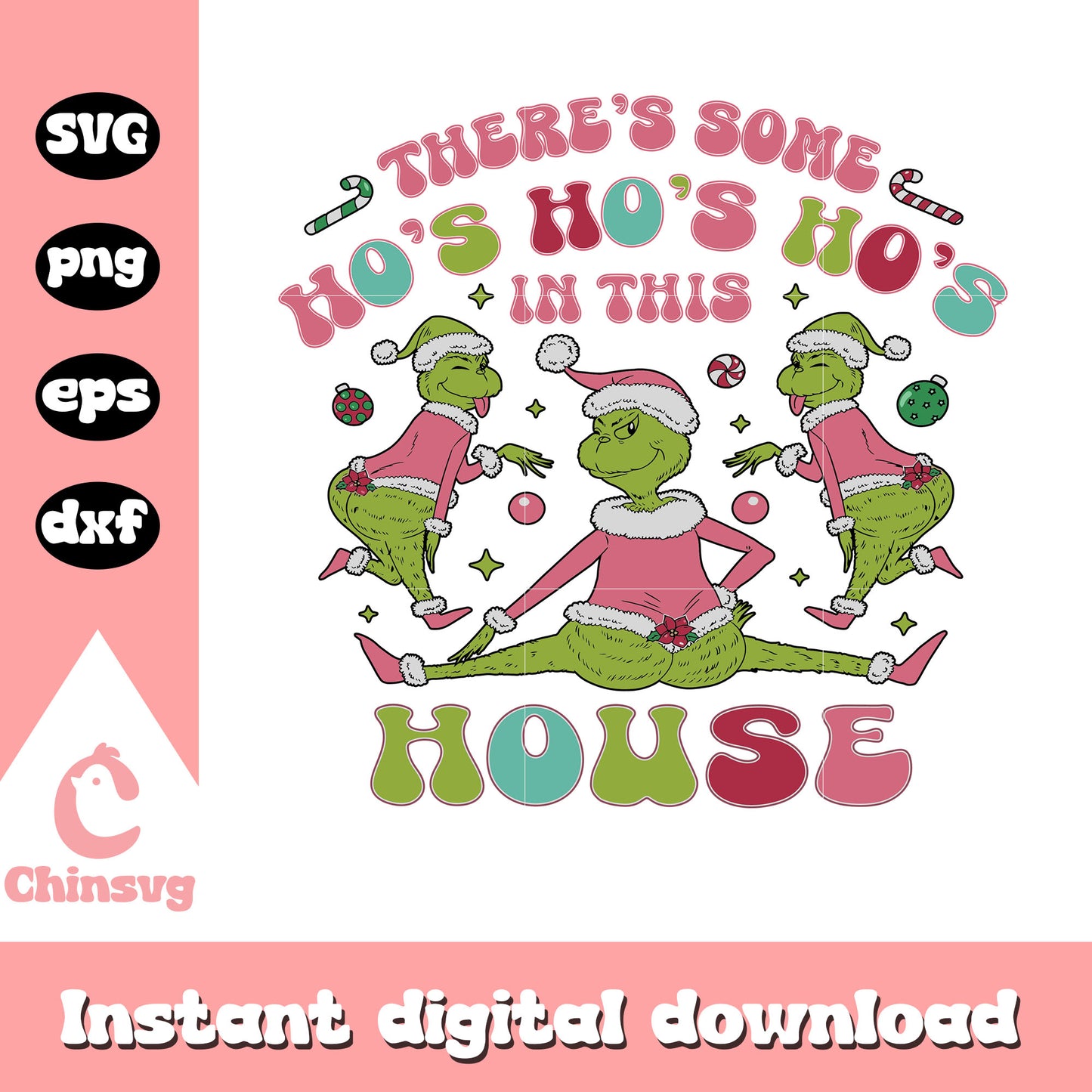 Grinch ho ho ho in this house pink svg, funny grinch svg
