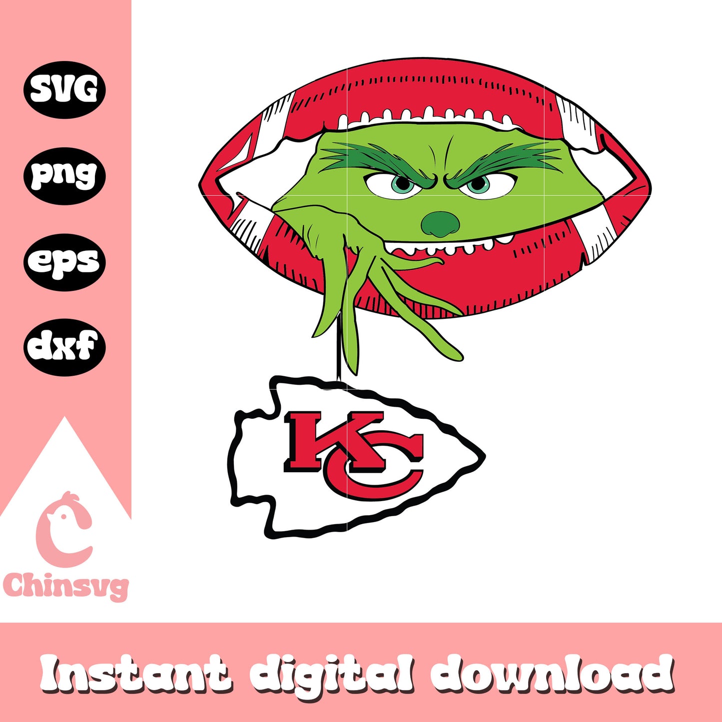 Grinch hold kansas city chiefs logo design svg, chiefs christmas svg
