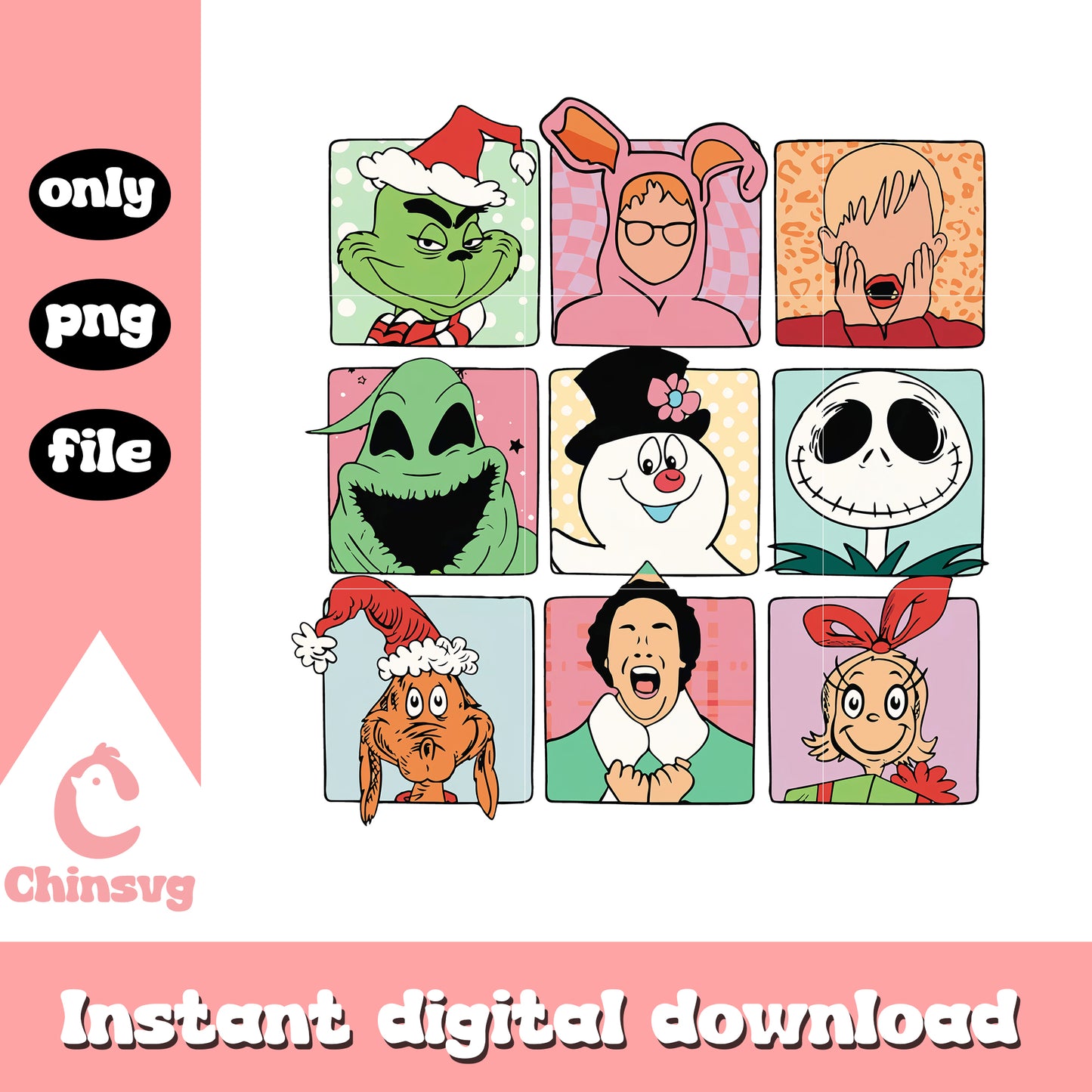 Grinch horror christmas design png, christmas horror characters png