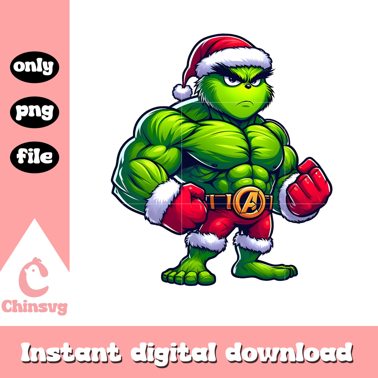 Grinch hulk santa hat christmas png, hulk christmas png