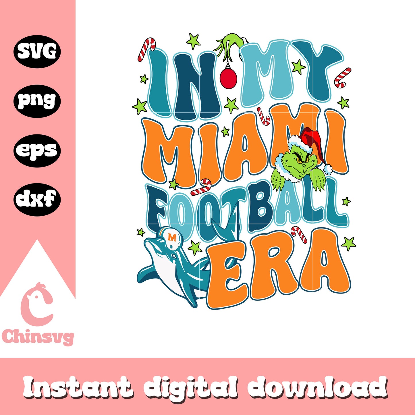 Grinch in my miami football era quote svg, miami dolphins christmas svg