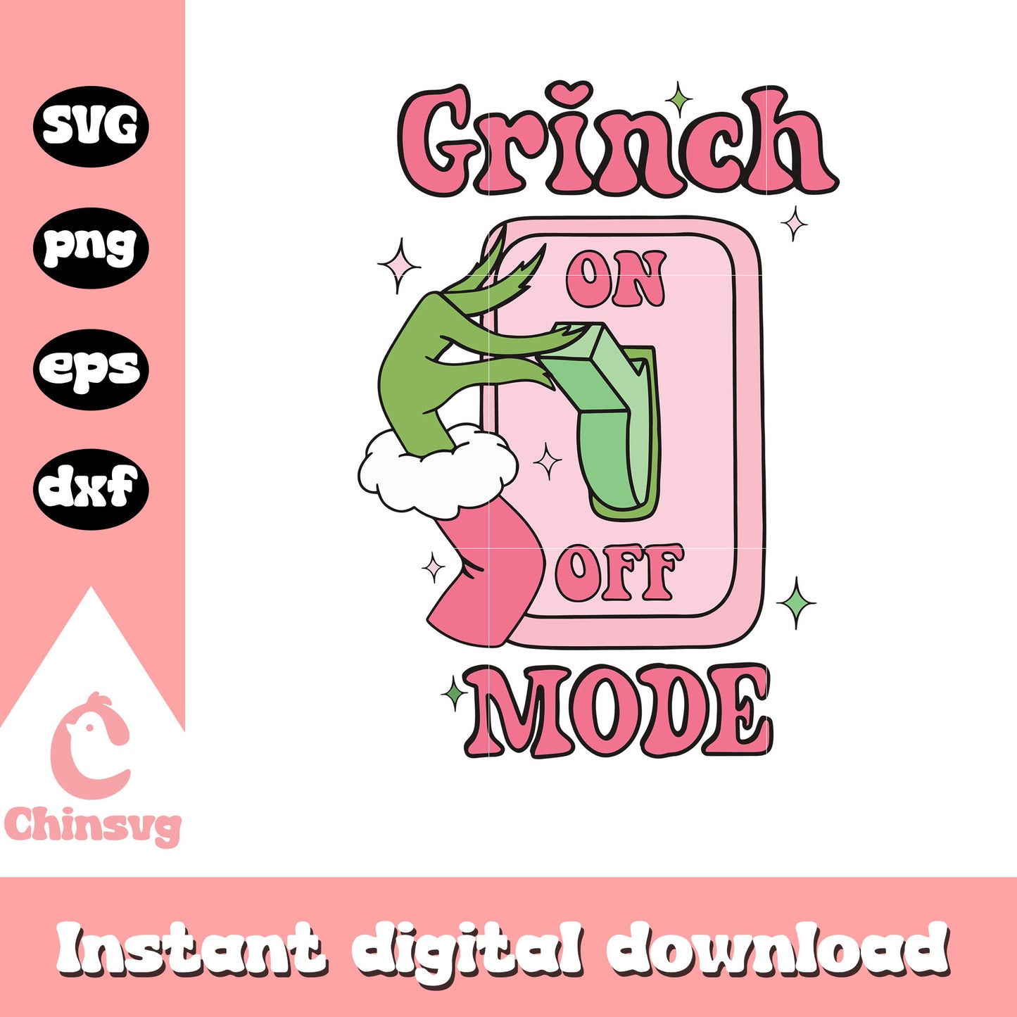 Grinch on off mode christmas pink svg, pink grinch svg