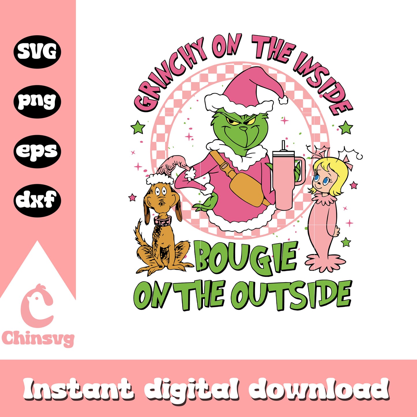 Grinch on the inside christmas pink svg, grinch and cindy lou svg