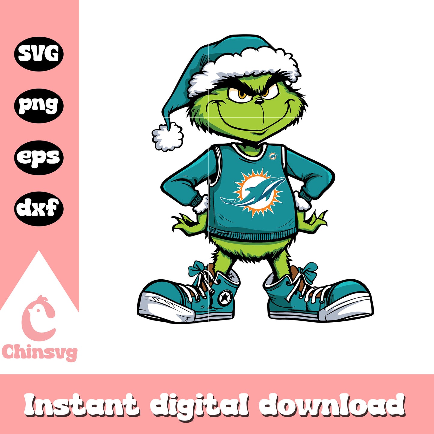 Grinch player miami dolphins football svg, miami dolphins christmas svg