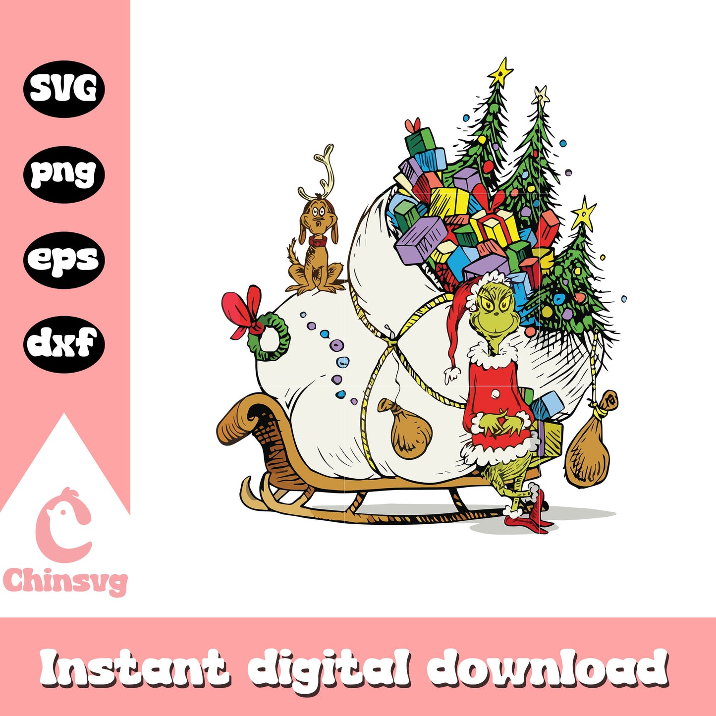 Grinch santa claus with presents svg, the grinch and max svg