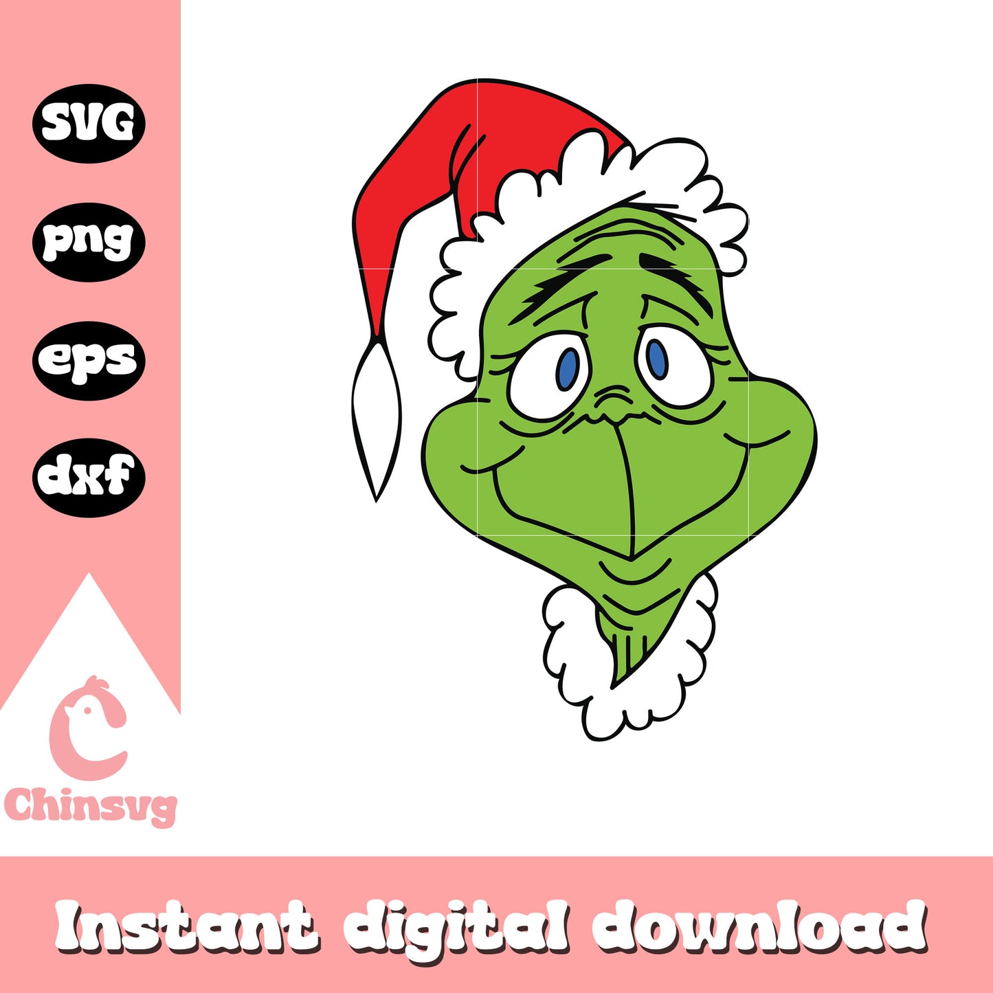 Grinch santa head christmas svg, grinch in a santa hat svg