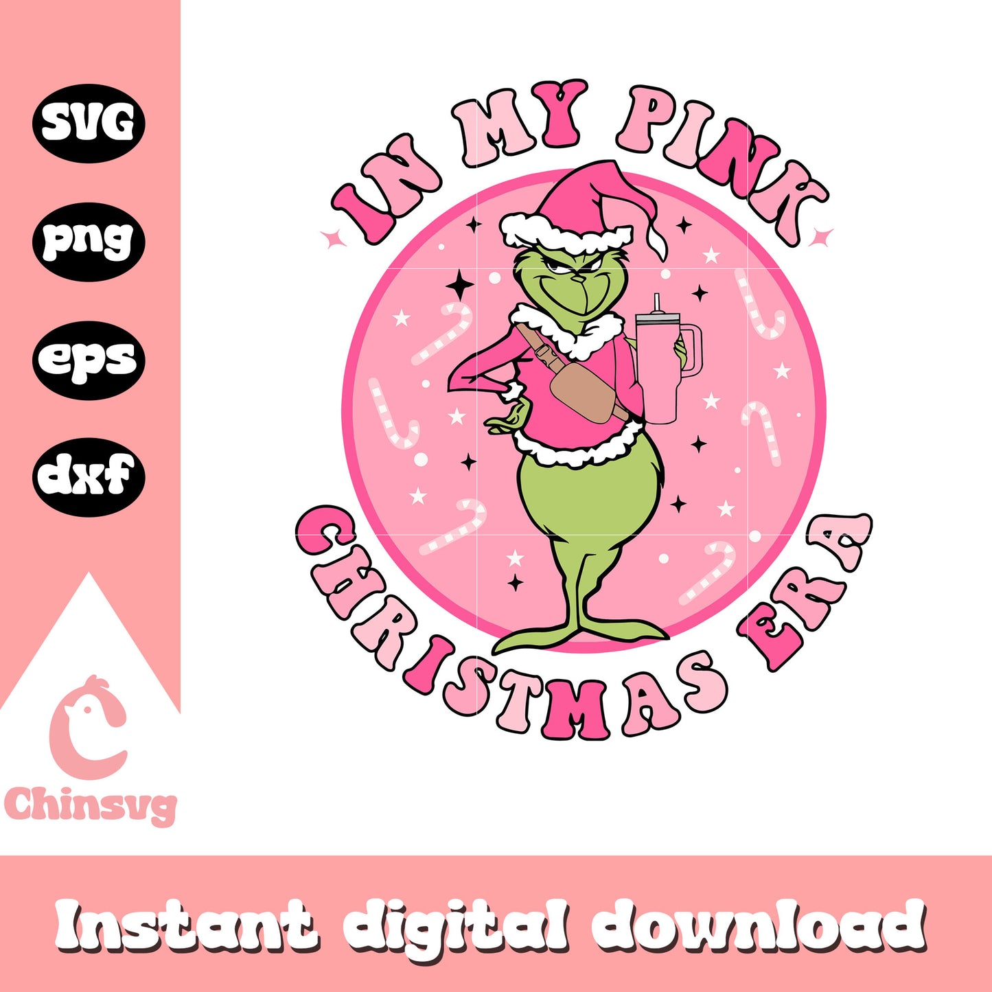 Grinch santa in my pink christmas era svg, pink christmas svg