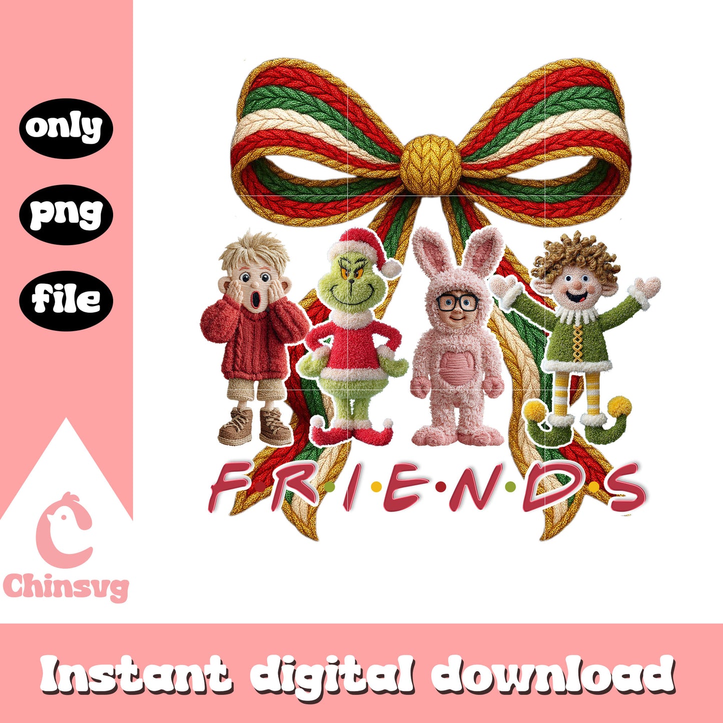 Grinch's friends christmas day crochet png, christmas eve png