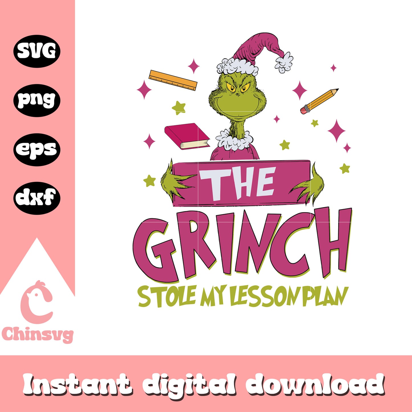 Grinch stole my lesson plan christmas pink svg, grinch teacher svg