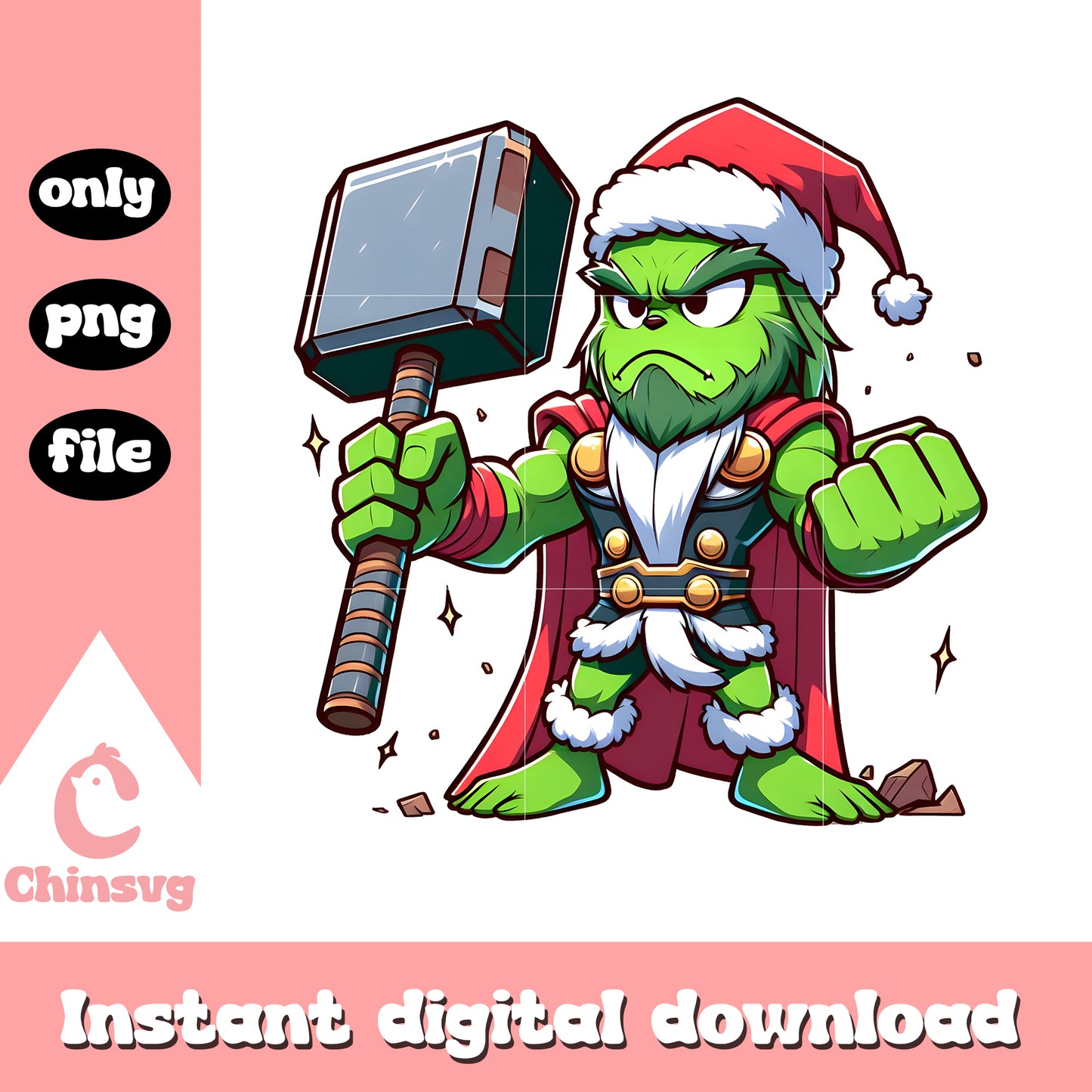 Grinch thor avengers santa hat png, thor christmas png