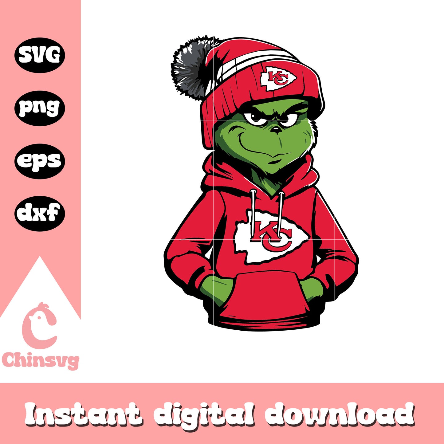 Grinch wears kansas city chiefs clothes design svg, chiefs grinch svg