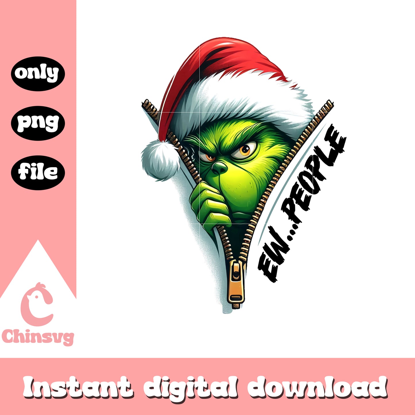 Grinch zipper ew people christmas png, grinch santa hat png