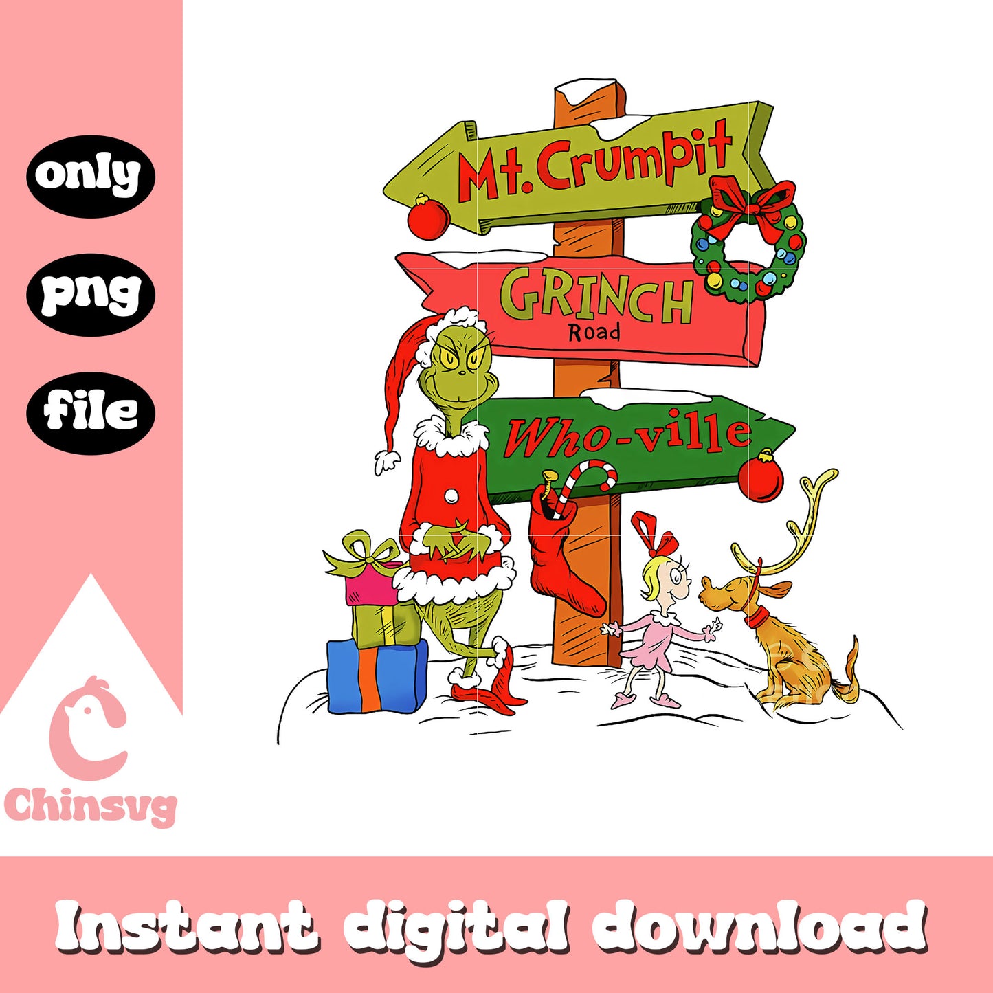 Grinch and friends road sign png, grinch character png