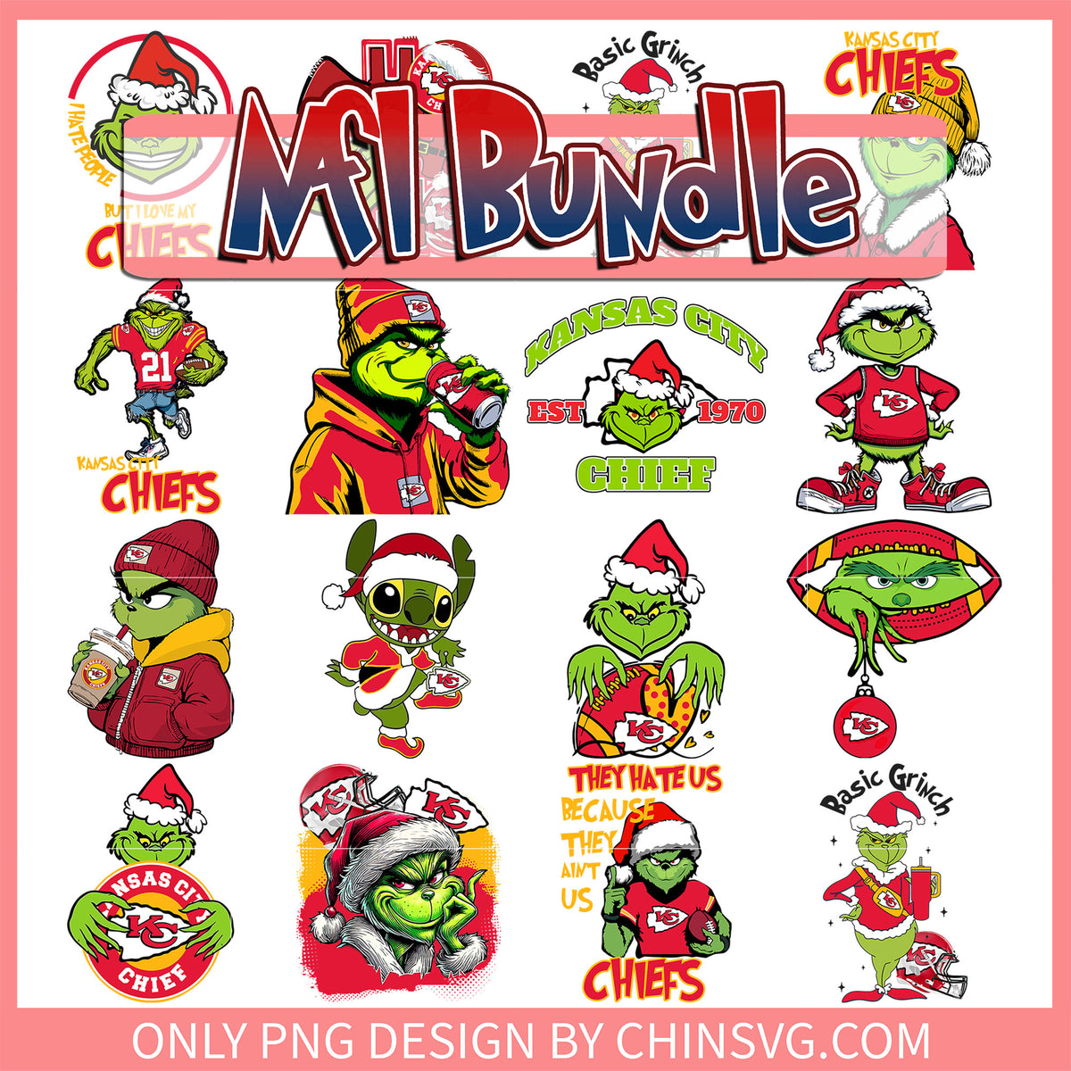 Grinch chiefs christmas bundle png, kansas city chiefs christmas png