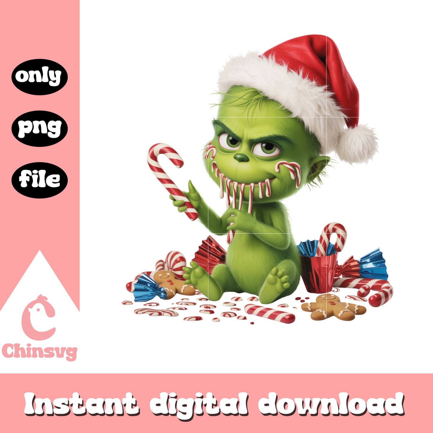 Grinch christmas candy cane clipart png, grinch designs png