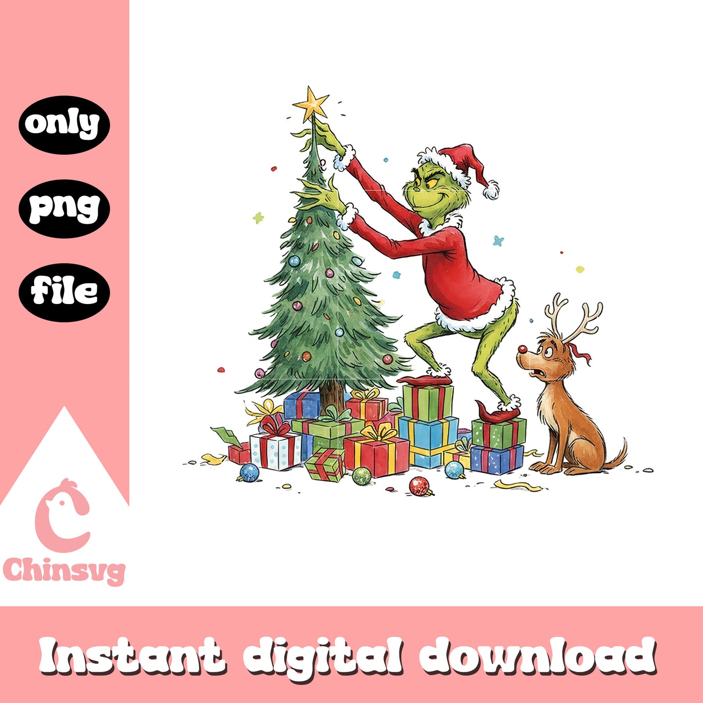 Grinch decor christmas tree png, picture of grinch png