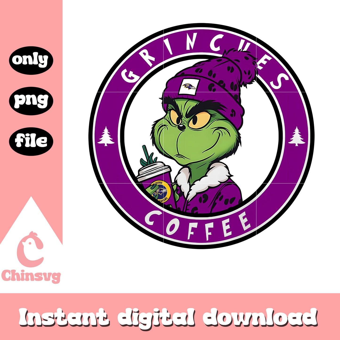 Grinches coffee baltimore ravens logo png, baltimore ravens christmas png