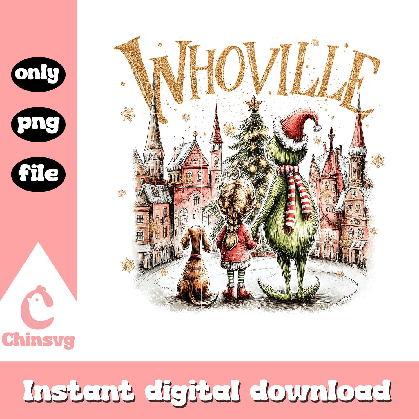 Grinch friends look whoville vintage png, christmas retro png