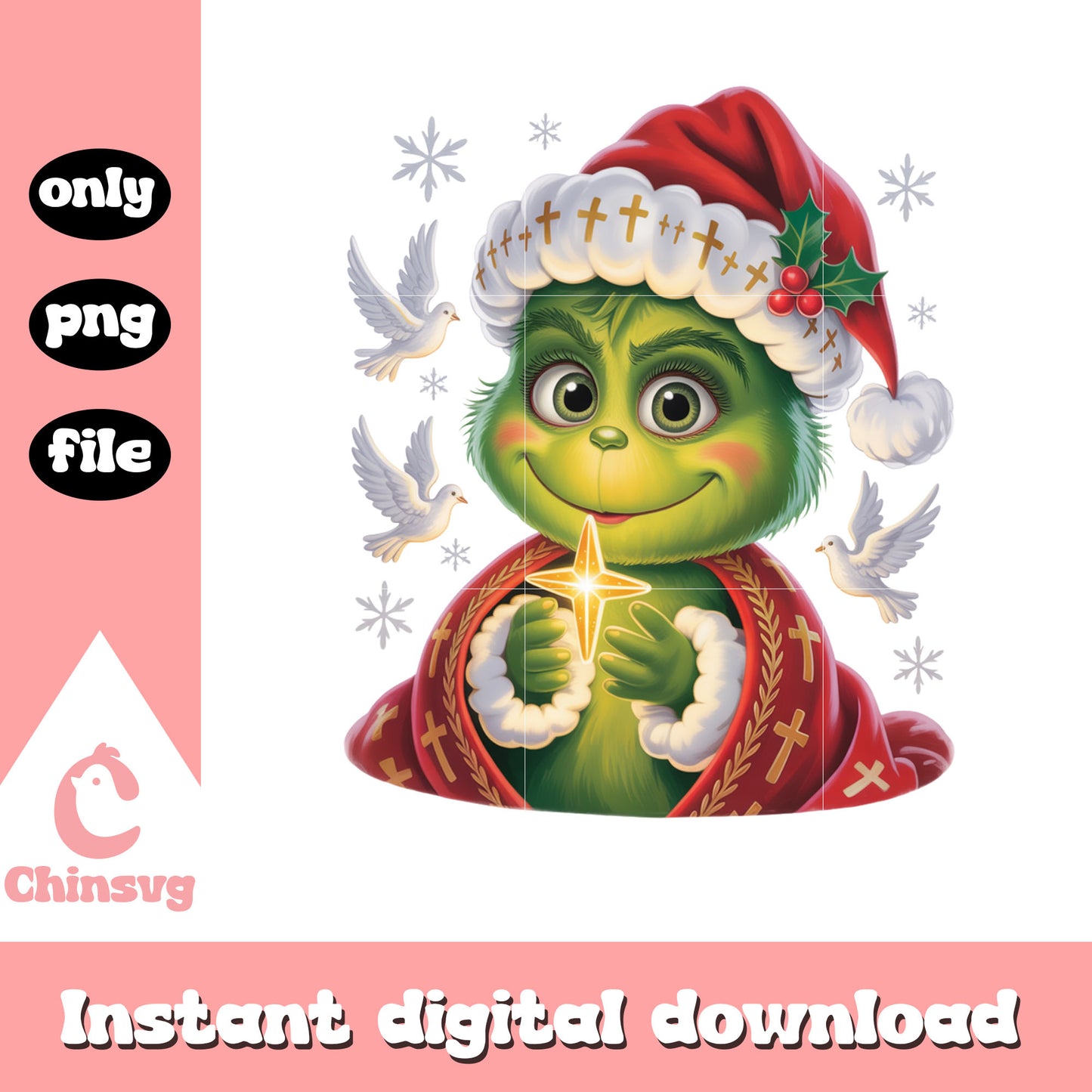 Grinch hand xmas star birds design png, grinch clipart images png