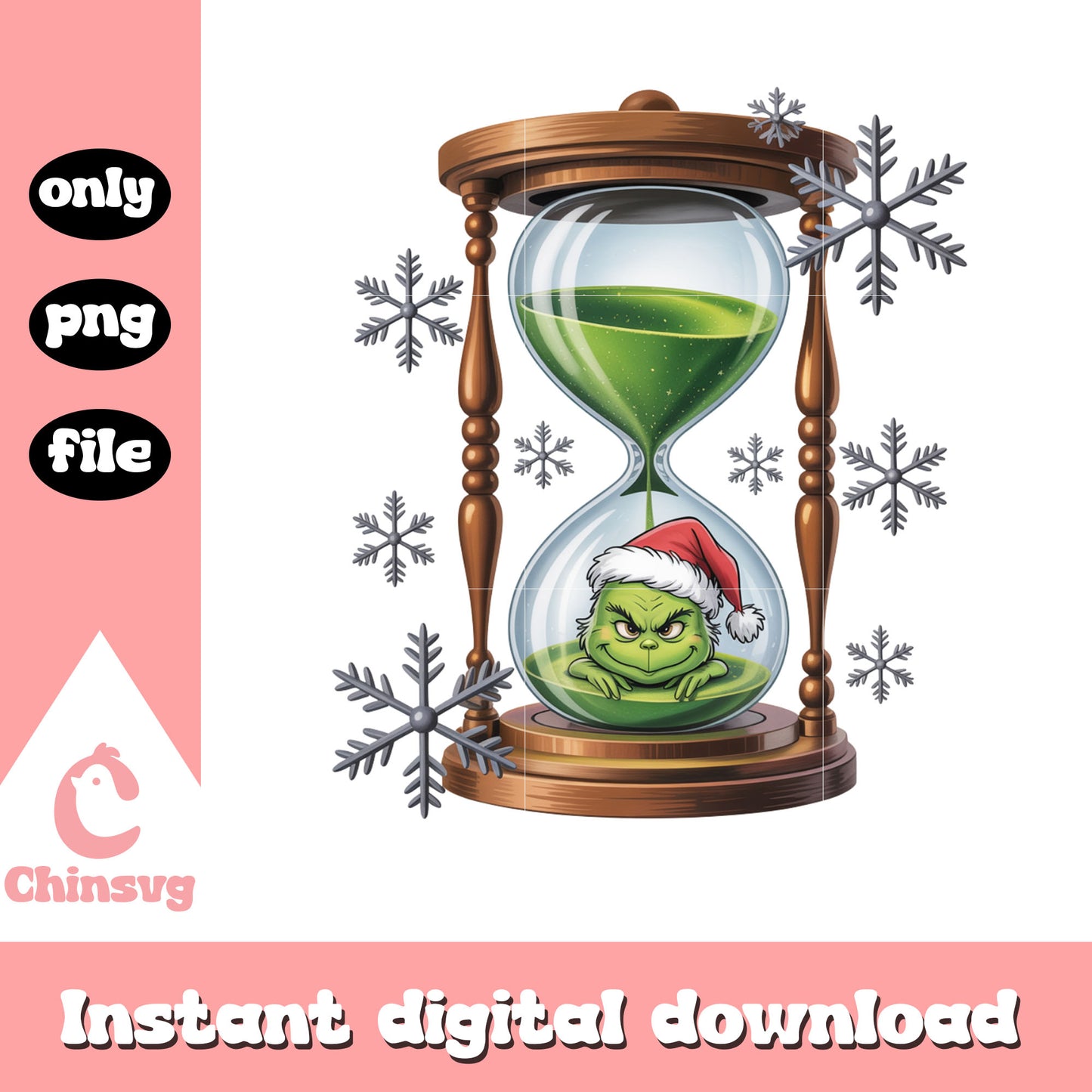 Grinch in hourglass christmas snowflake png, grinch movie images png