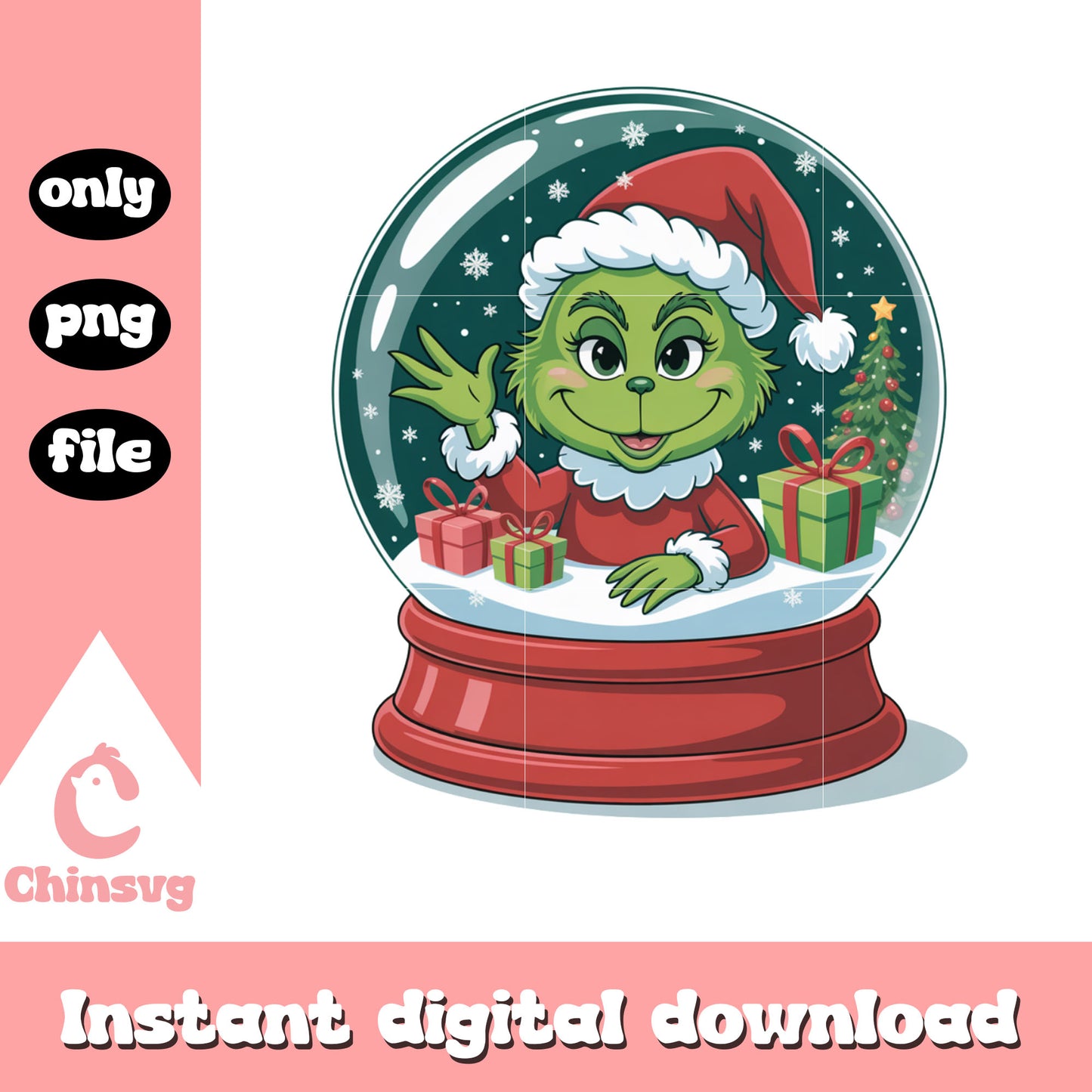 Grinch in snow globe christmas gift png, merry christmas clipart png