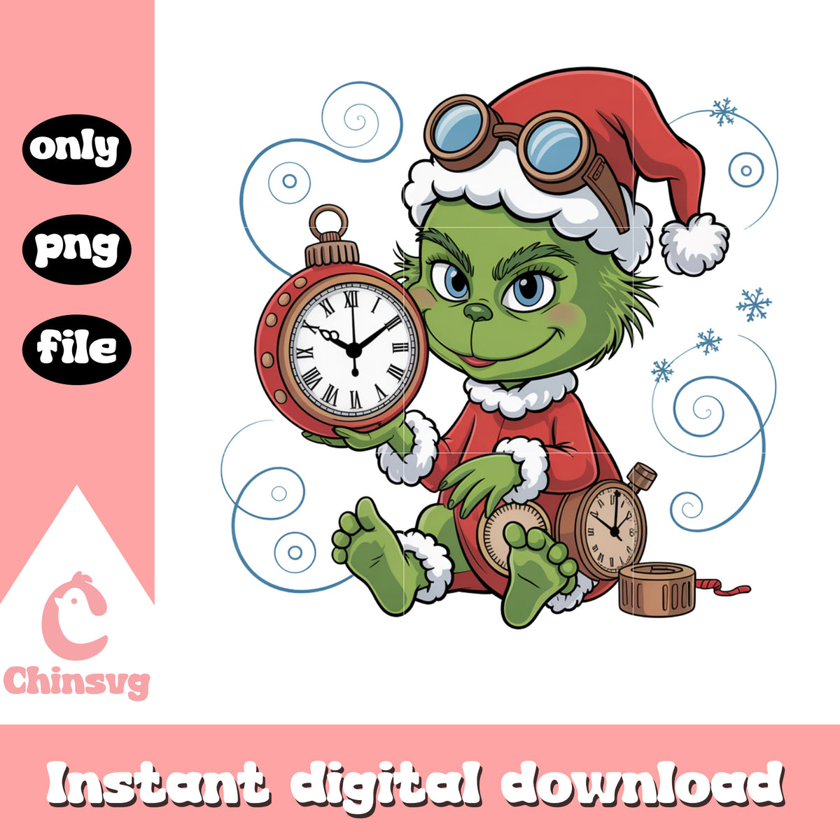 Grinch kid with pocket watch png, merry christmas meme png