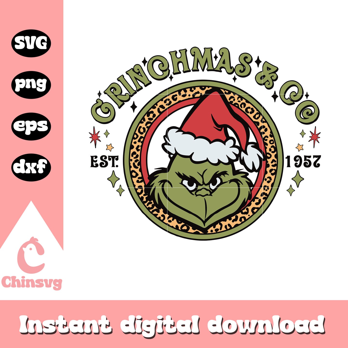 Grinchmas and est co 1957 logo christmas svg, grinch face image svg