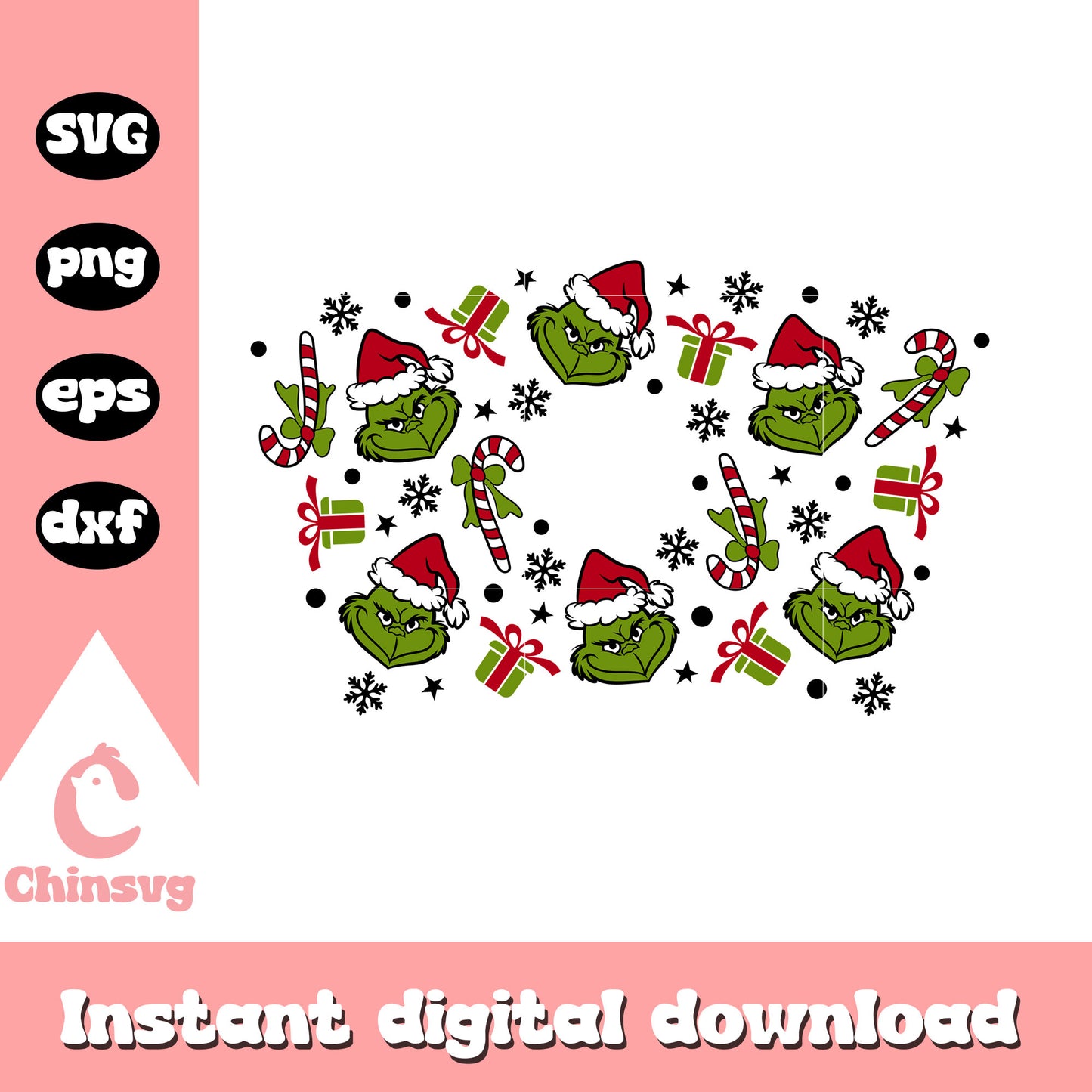 Grinchmas lollipops full wrap svg, grinch face clipart svg