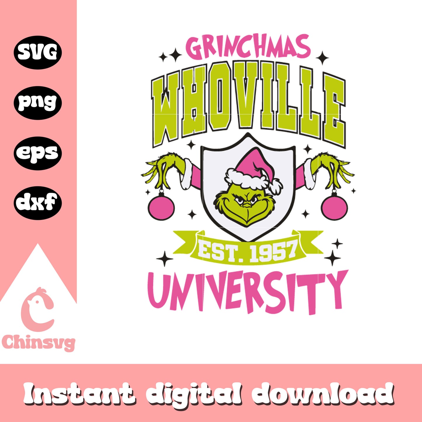 Grinchmas whoville est 1957 university svg, grinch face and hands svg